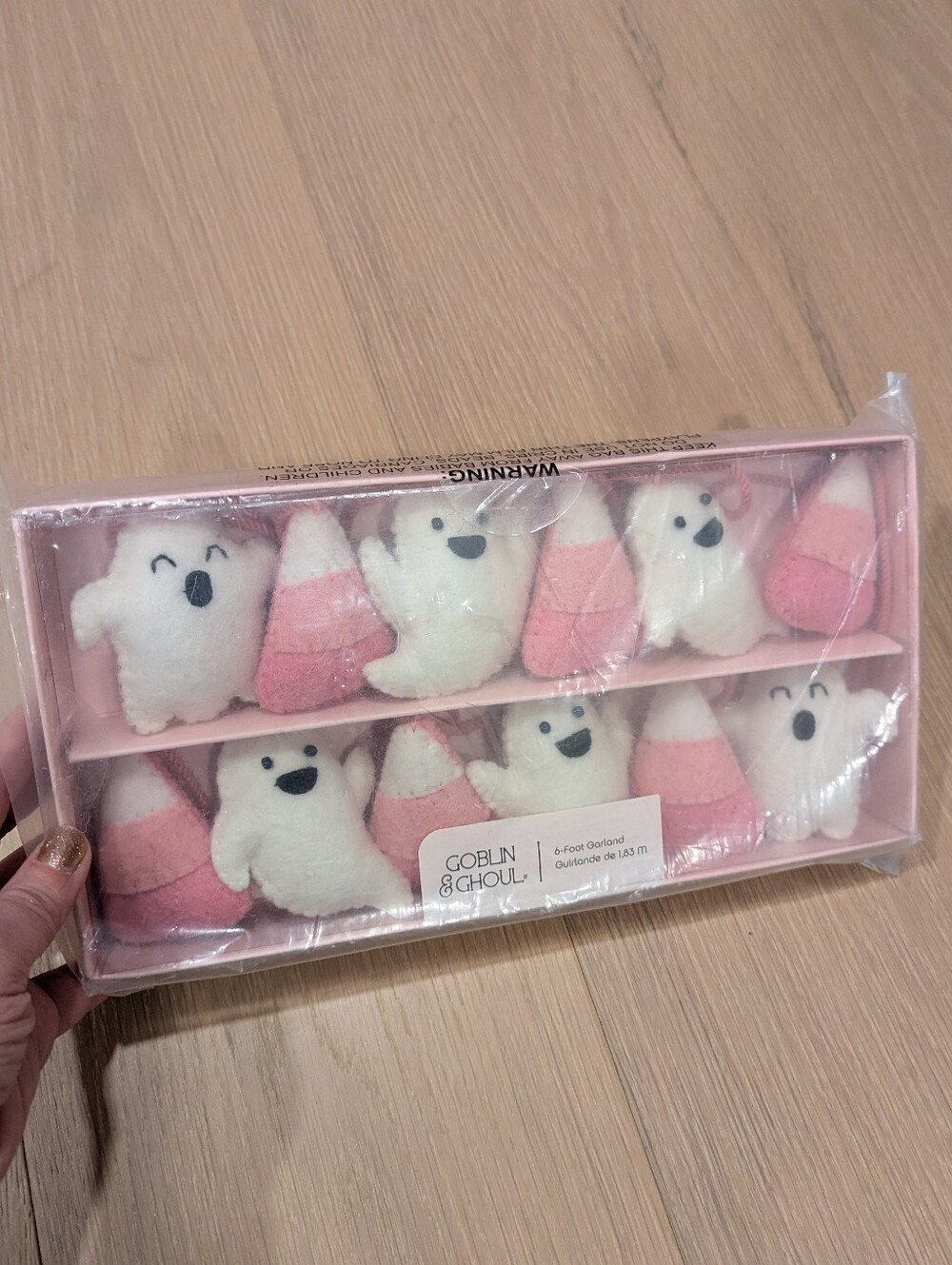 Goblin & Ghoul Pink & White Plush Ghost and Candy Corn Garland